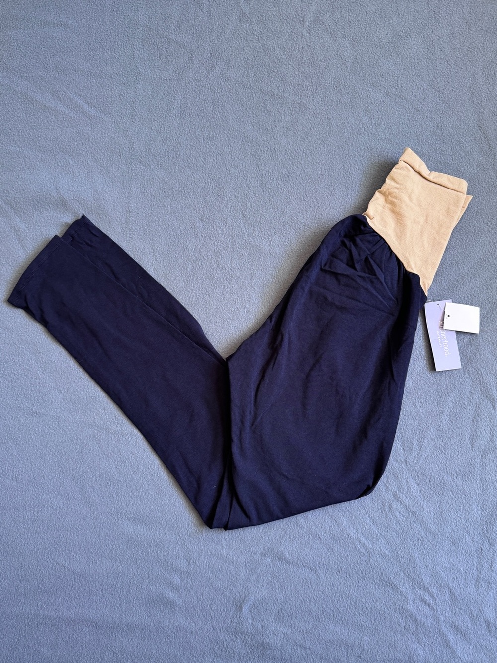Motherhood Navy Leggings with Beige Waistband